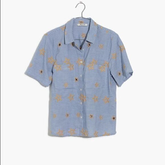 Madewell Star Embroidered Cutout Button Top C15 - Picture 4 of 13